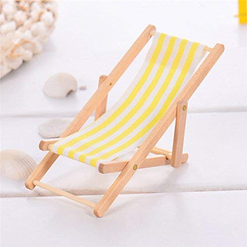 KODORIA 3pcs 1:12 Miniature Foldable Wooden Beach Chair Mini Deck Chair Longue Deck Chair Mini Furniture Accessories with Red/ Blue Stripe for Indoor Outdoor - Image 4